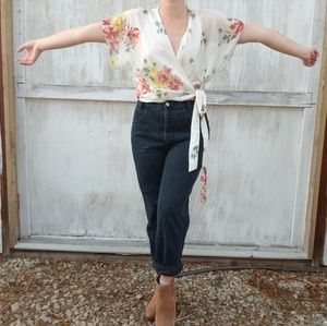 Sheer Floral Wrap Blouse